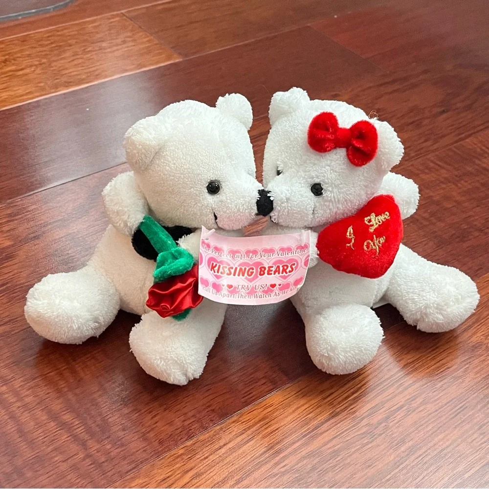 Kissing Bears Plush Set with Red Heart and Rose